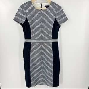 J. Crew Navy and Gray Chevron Panel Midi Dress